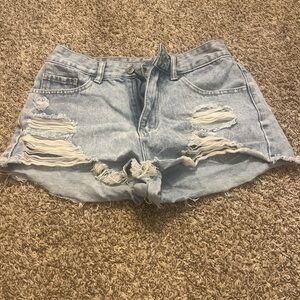 Distressed Light Blue Denim Shorts